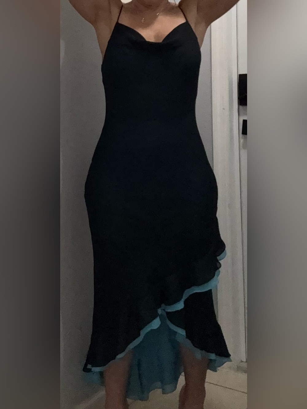 Maria Bonita Black Bodycon Dress with aqua blue lining sz L
